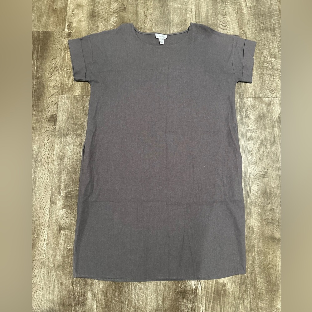 LE PARIS PETIT WOMENS GRAY SHORT SLEEVE DRESS WITH POCKETS SIZE LARGE